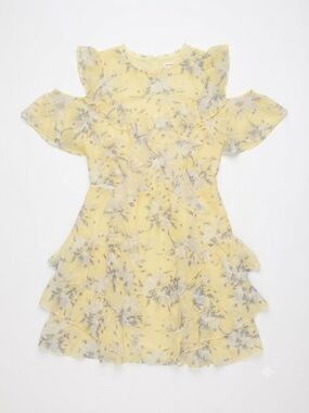 Rebecca Taylor Silk Floral Cold Shoulder Ruffled Dress EUC Size 6